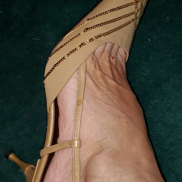 ALFIO CECCONI GOLD SEQUIN & SILK GOLDEN HEEL SLINGBACK KITTEN HEEL SZ 8M - Picture 8 of 16